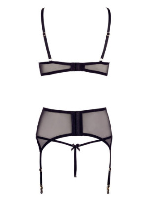 Soutien-gorge dentelle, porte-jarretelles et string ouvert noir - R2213052